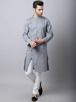 Thumbnail for Even Apparels Grey Pure Cotton Sherwani Kurta With Asymetrical Cut - Distacart