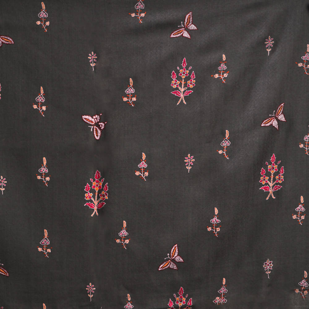 Nizalia Handmade Paper Mache Soozni Work Dark Grey Pashmina