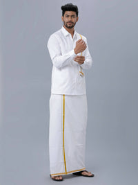 Thumbnail for Ramraj Cotton Premium Wedding White Readymade Dhoti, Shirt & Towel Set Dhanvanthri - Distacart