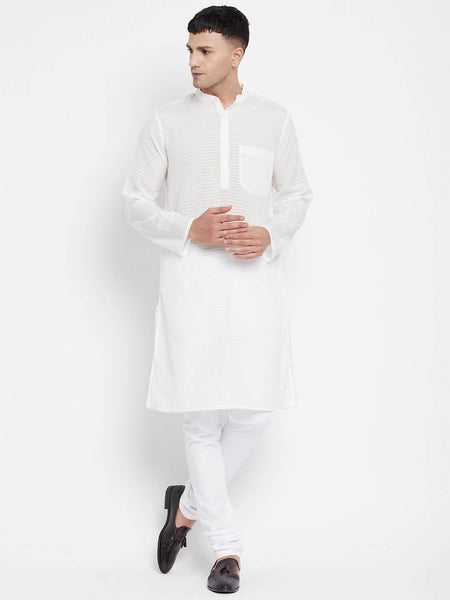 Even Apparels Pure Cotton Men's Kurta With Band Collar in White Color - Distacart