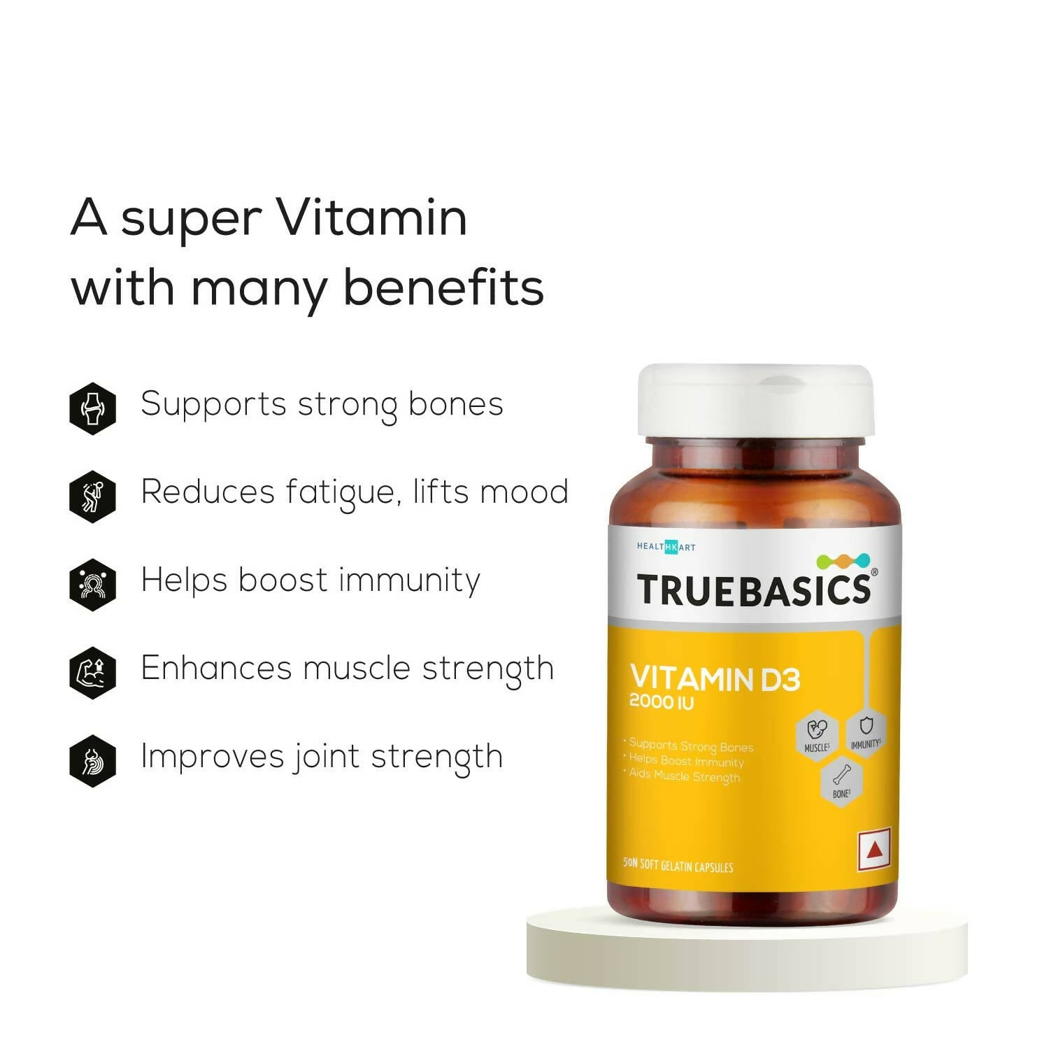 TrueBasics Vitamin D3 2000 IU Capsules - Distacart