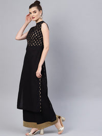 Thumbnail for NOZ2TOZ Women Black & Golden Block Print Yoke Design Kurta With Palazzos - Distacart