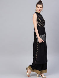 Thumbnail for NOZ2TOZ Women Black & Golden Block Print Yoke Design Kurta With Palazzos - Distacart