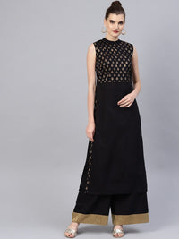 Thumbnail for NOZ2TOZ Women Black & Golden Block Print Yoke Design Kurta With Palazzos - Distacart