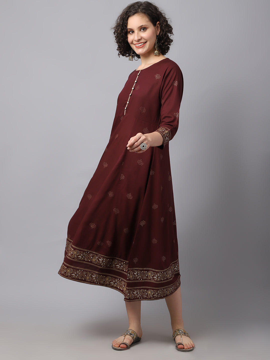 NOZ2TOZ Women Maroon Ethnic Motifs Printed Kurta Dress - Distacart