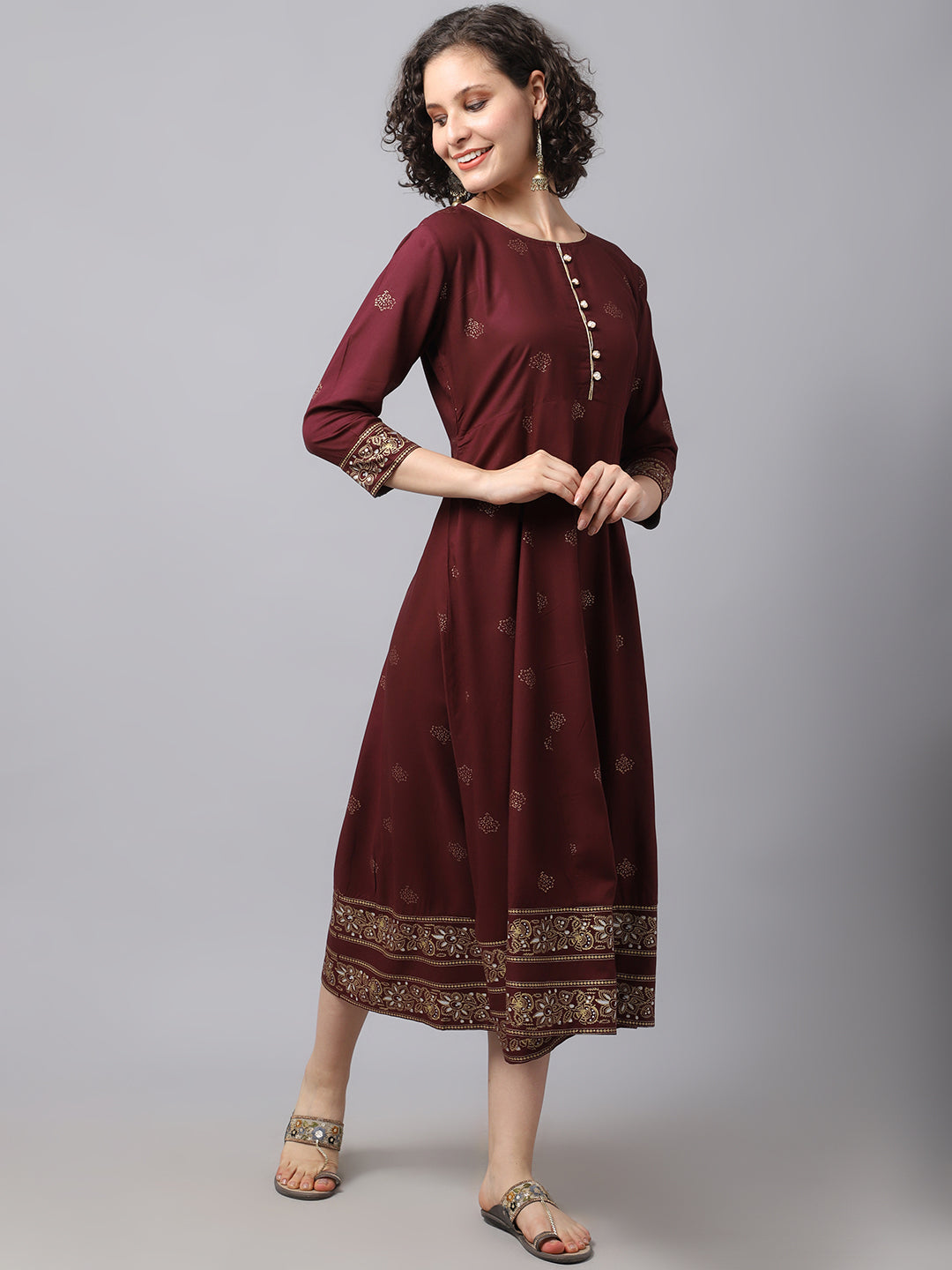 NOZ2TOZ Women Maroon Ethnic Motifs Printed Kurta Dress - Distacart