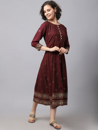 Thumbnail for NOZ2TOZ Women Maroon Ethnic Motifs Printed Kurta Dress - Distacart