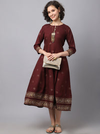Thumbnail for NOZ2TOZ Women Maroon Ethnic Motifs Printed Kurta Dress - Distacart