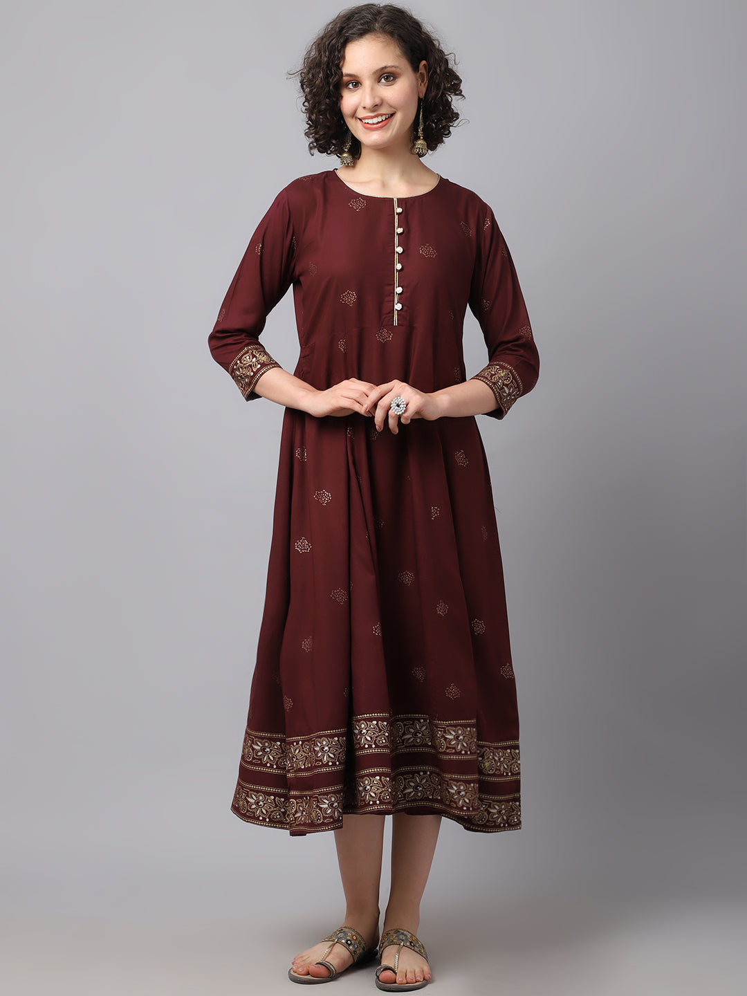 NOZ2TOZ Women Maroon Ethnic Motifs Printed Kurta Dress - Distacart