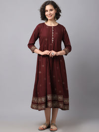 Thumbnail for NOZ2TOZ Women Maroon Ethnic Motifs Printed Kurta Dress - Distacart
