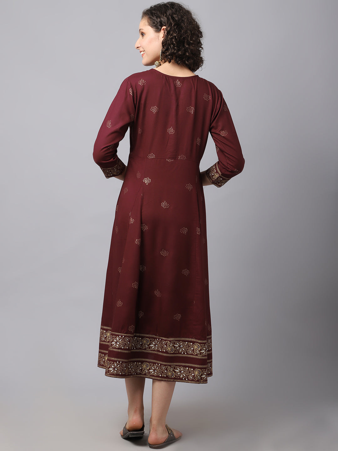 NOZ2TOZ Women Maroon Ethnic Motifs Printed Kurta Dress - Distacart