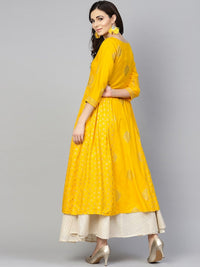 Thumbnail for NOZ2TOZ Women Yellow & Golden Printed A-Line Kurta - Distacart