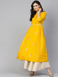 Thumbnail for NOZ2TOZ Women Yellow & Golden Printed A-Line Kurta - Distacart
