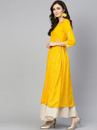 Thumbnail for NOZ2TOZ Women Yellow & Golden Printed A-Line Kurta - Distacart