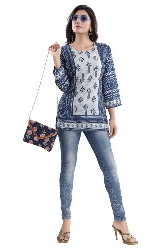 Snehal Creations Stylista Indigo Blue Summer Cool Printed Tunic Top