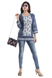 Thumbnail for Snehal Creations Stylista Indigo Blue Summer Cool Printed Tunic Top