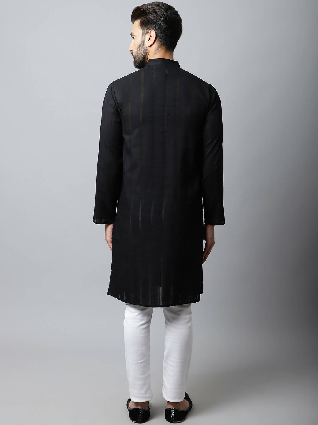 Even Apparels Black Color Pure Cotton Men's Kurta With Band Collar (STR1188) - Distacart