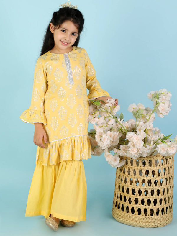 Lil Drama Girls Kurta With Sharara Set - Yellow - Distacart