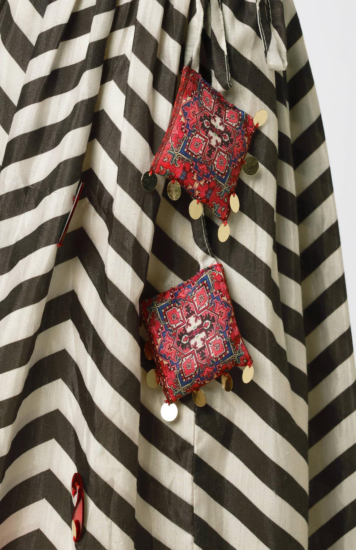 Lil Drama Chromatic Fusion Girls Black & White Stripe Hand Embroidery Lehanga Choli - Distacart