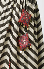 Thumbnail for Lil Drama Chromatic Fusion Girls Black & White Stripe Hand Embroidery Lehanga Choli - Distacart