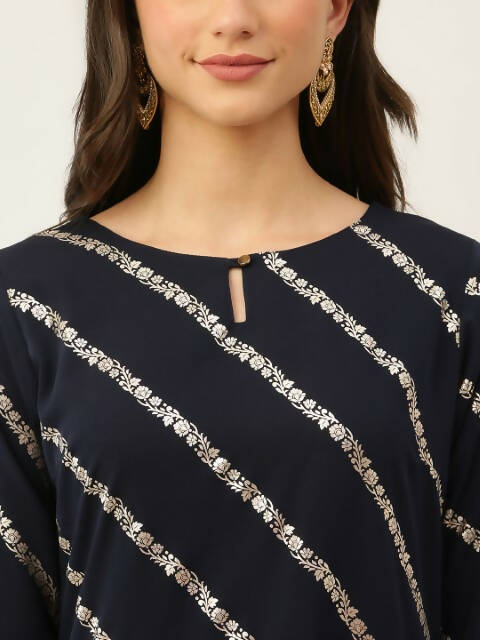 FIORRA Women's Navy Blue Poly Crepe Straight Kurta Pant With Dupatta - Distacart