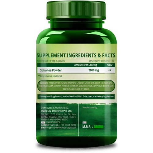 Organics Spirulina Vegetarian Capsules Green Superfood: 120 Vegetarian Capsules