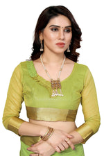 Thumbnail for Vamika Green Cotton Polyester Silk Weaving Saree - Distacart