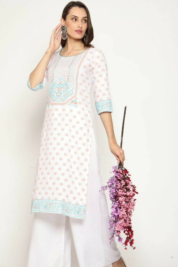 Maai Rayon Hand Printed Kurta Off-White - Distacart