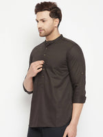 Thumbnail for Even Apparels Brown Pure Cotton Long Men's Kurta With Band Collar - Distacart