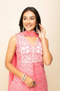 Thumbnail for FIORRA Women's Peach Cotton Straight Kurta Palazzo Set With Dupatta - Distacart