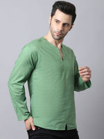Thumbnail for Even Apparels Green Pure Cotton Round Neck Slit Men's Kurta - Distacart