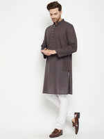 Thumbnail for Even Apparels Brown Pure Cotton Long Men's Kurta With Band Collar - Distacart