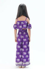 Thumbnail for Lil Drama Trunk Tales Girls Purple Crop Top With Pants Co-Ordinate Set - Distacart