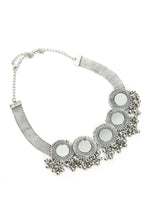 Thumbnail for Mominos Fashion Johar Kamal Silver-Plated Brass Finish Mirror Work Women Choker - Distacart