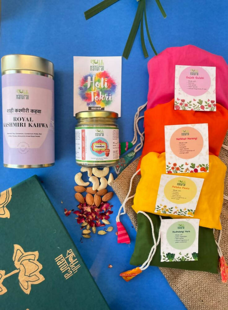 Shuddh Natural Ubtan Based Herbal Gulal | Ayurvedic Thandai Powder |Kashmiri Kahwa| Holi Gift Hamper - Distacart