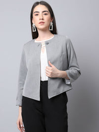 Thumbnail for Even Apparels Grey Polywool Open Front Statement Women's Jacket - Distacart
