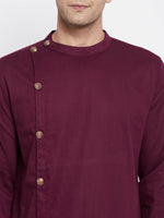 Thumbnail for Even Apparels Maroon Pure Cotton Men's Sherwani Kurta With Asymetrical Cut - Distacart