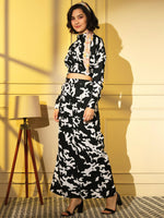Thumbnail for Black Crepe Digital Printed Top With Matching Trouser - Shivani - Distacart
