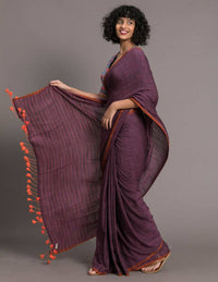 Thumbnail for Suta Purple Orange Solid Cotton Blend Saree - Distacart