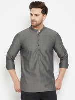 Thumbnail for Even Apparels Grey Pure Cotton Short Men's Kurta With Band Collar - Distacart