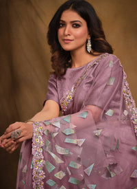 Thumbnail for Light Purple Velvet Texture Net Designer Saree with Unstitched Blouse - Norita Mahitha - Distacart