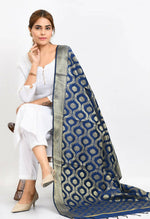 Thumbnail for Mominos Fashion Moeza Women's Banarsi Silk All Over Woven Design Navy Blue Dupatta - Distacart