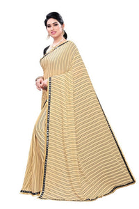 Thumbnail for Vamika Cream Malai Silk Printed Saree (Zigzag Chiku)