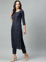 Thumbnail for Vamika Printed Rayon Blue Party Wear/Casual Wear Kurta Set/Suit - Distacart