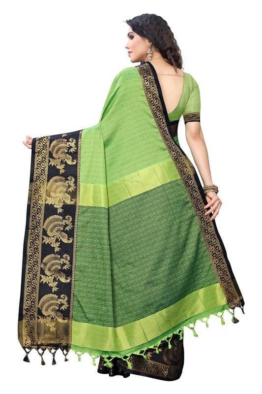 Vamika Banarasi Jacquard Weaving Green Saree (DHONI GREEN)