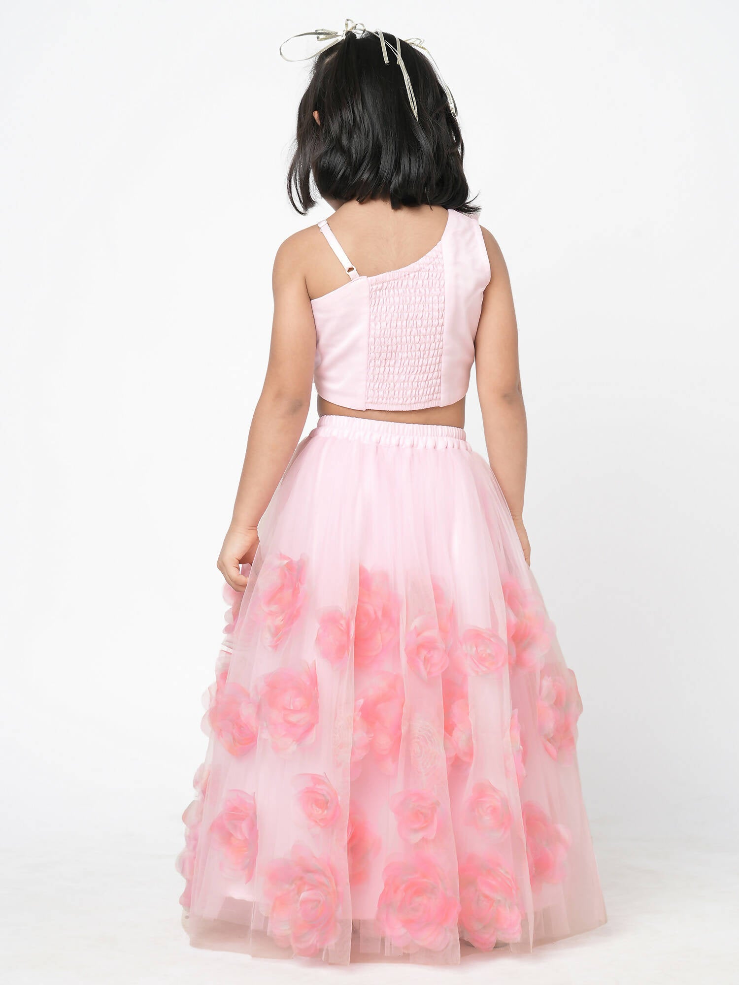 Lil Drama Paris Nights Girls Pink 3D Flower Embellished Lehanga Top - Distacart