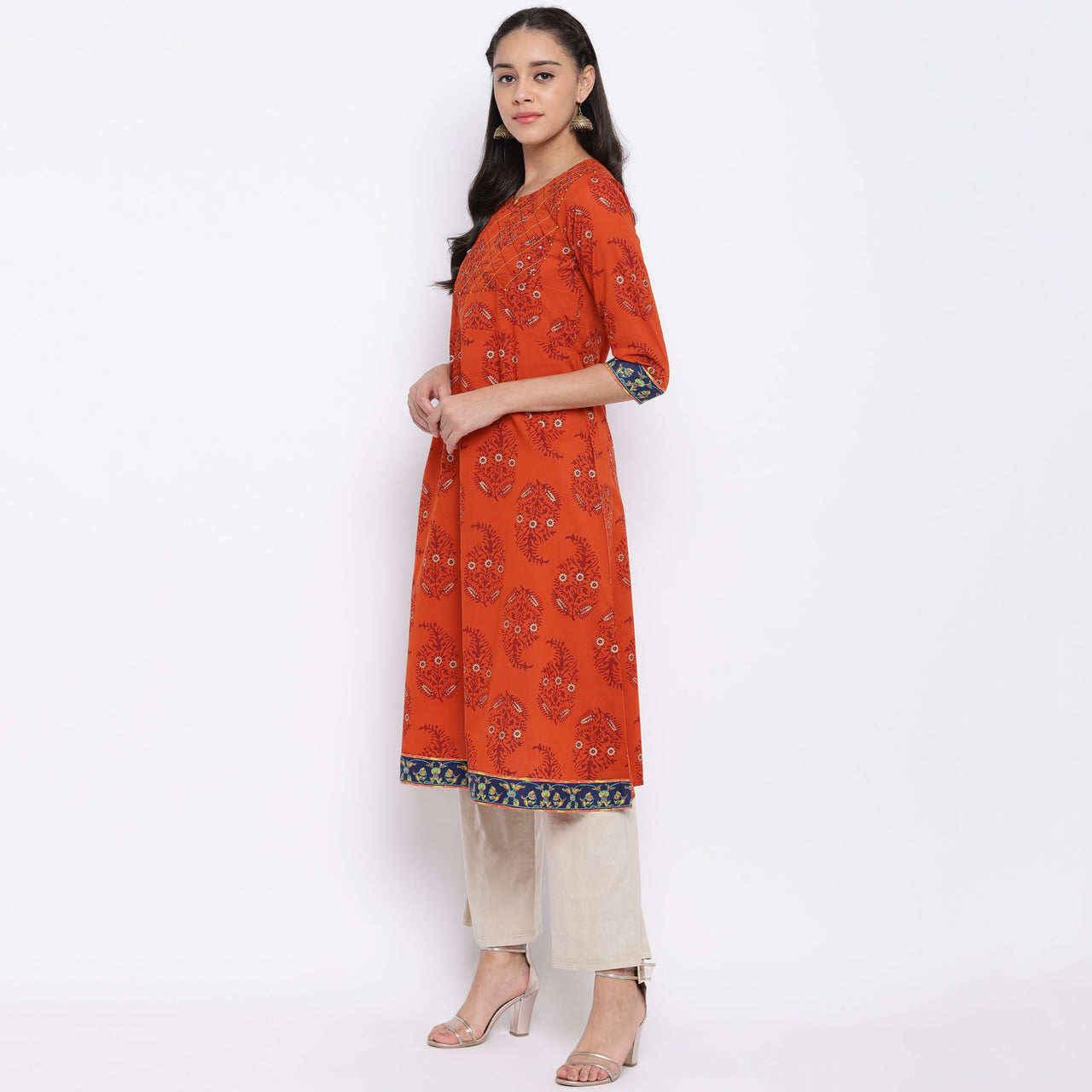NOZ2TOZ Women Orange Cotton Kurti (1pc) - Distacart