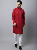 Thumbnail for Even Apparels Maroon Pure Cotton Men's Kurta With Band Collar - Distacart