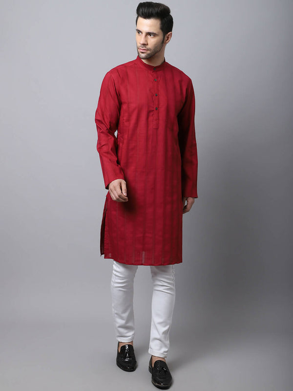 Even Apparels Maroon Pure Cotton Men's Kurta With Band Collar - Distacart