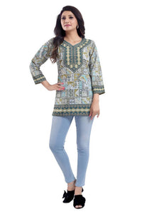Thumbnail for Snehal Creations Faux Crepe Variyali Short Kurti Tunic Top